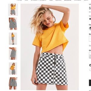 Checkered denim mini skirt